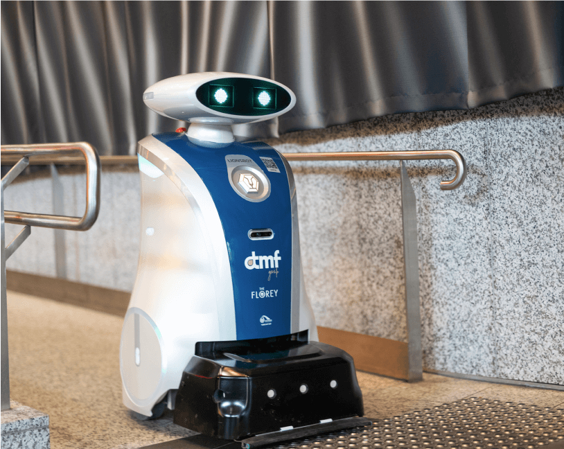 High tech commercial cleaning robot using green cleaning technologies to disinfect laboratory